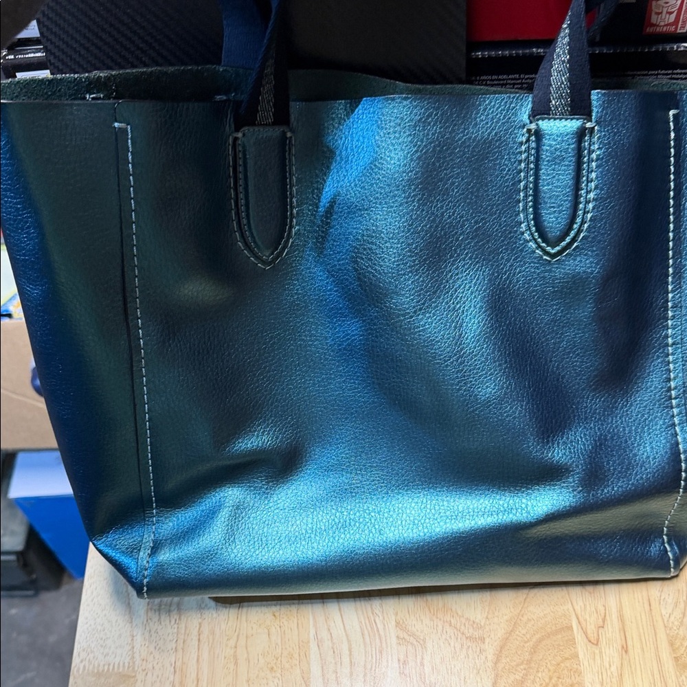 Coach Metallic Teal Leather Tote - Picture 3 of 4